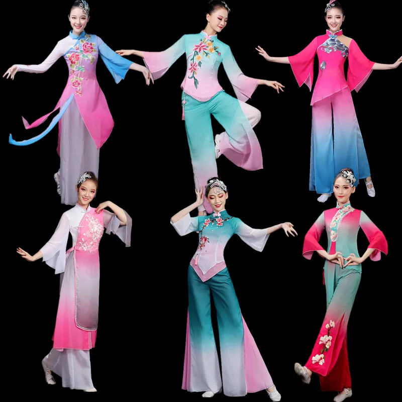 High Quality Yangko dance costumes new classical dance elegant Place de la Nation fan dance modern performance costumes women