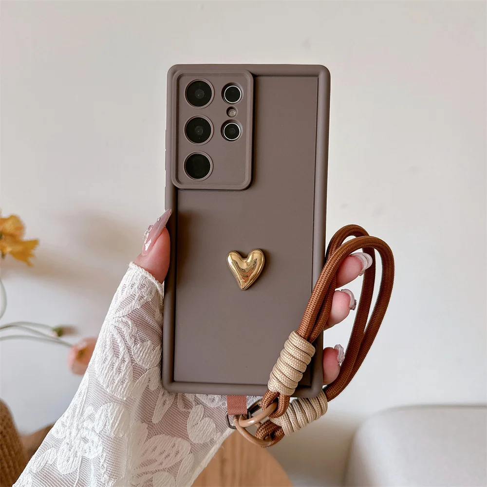 3d ouro coração amor pulseira caso para samsung galaxy s25 ultra s23 s22 plus s24 s21 fe nota 20 a56 a55 a36 a35 a26 a16 a15 5g