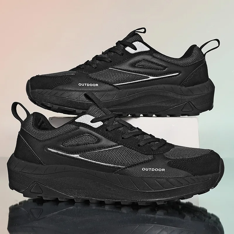 Men Mesh Hiking Sneakers Suede Patchwork Lace Up Non Slip Rugged Sole Lightweight Outdoor Trekking Daily Walking Plus Zise 39-48