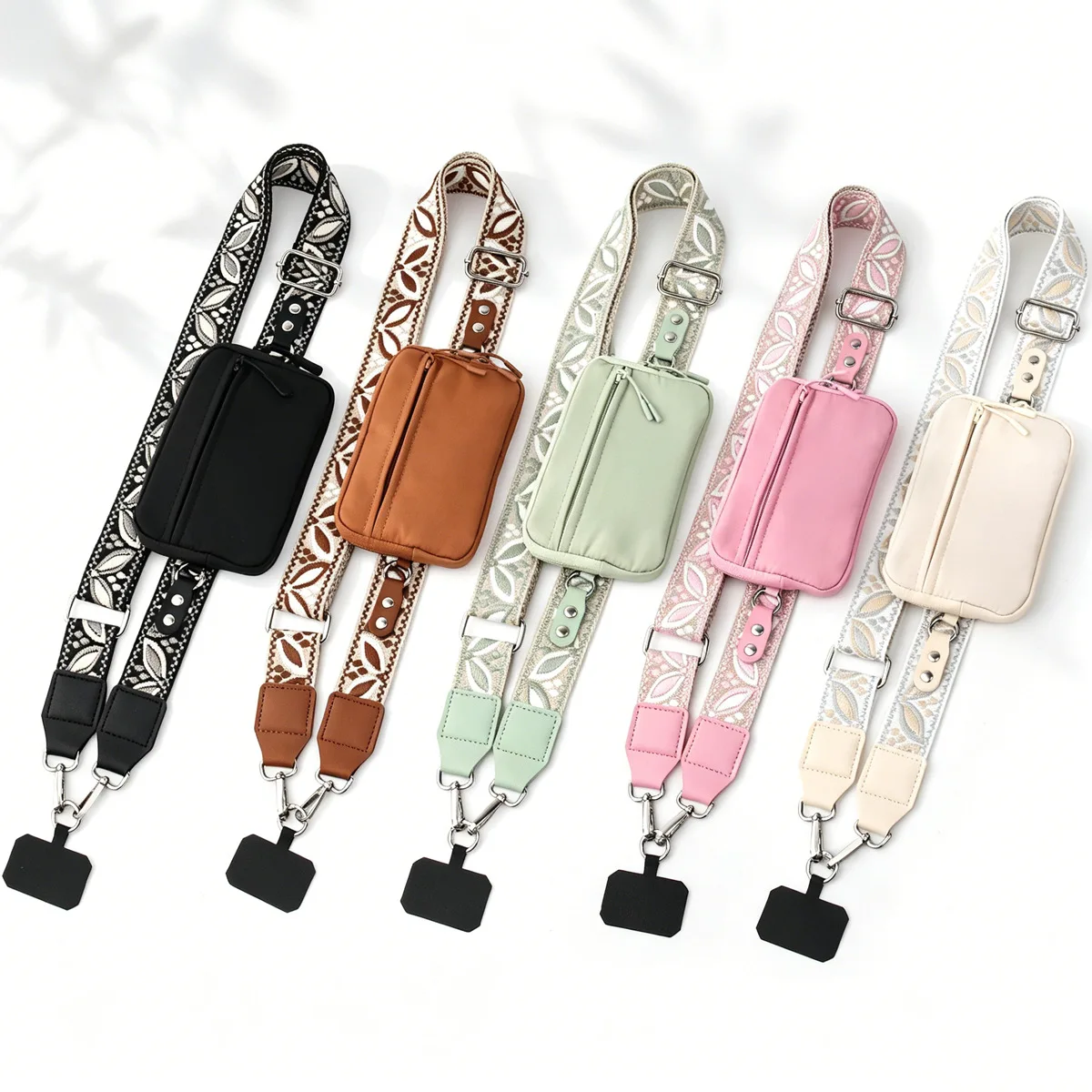 Clip and Go Strap for Phone with Wallet Crossbody Phone Lanyard with Anti-Theft Zipper Pouch Detachable Quilted for Daily Travel