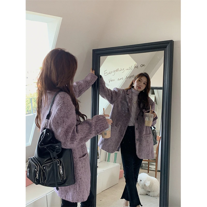 Cappotto di lana MEXZT donna blazer monopetto coreano Vintage elegante soprabito di lana Streetwear giacche oversize capispalla Casual