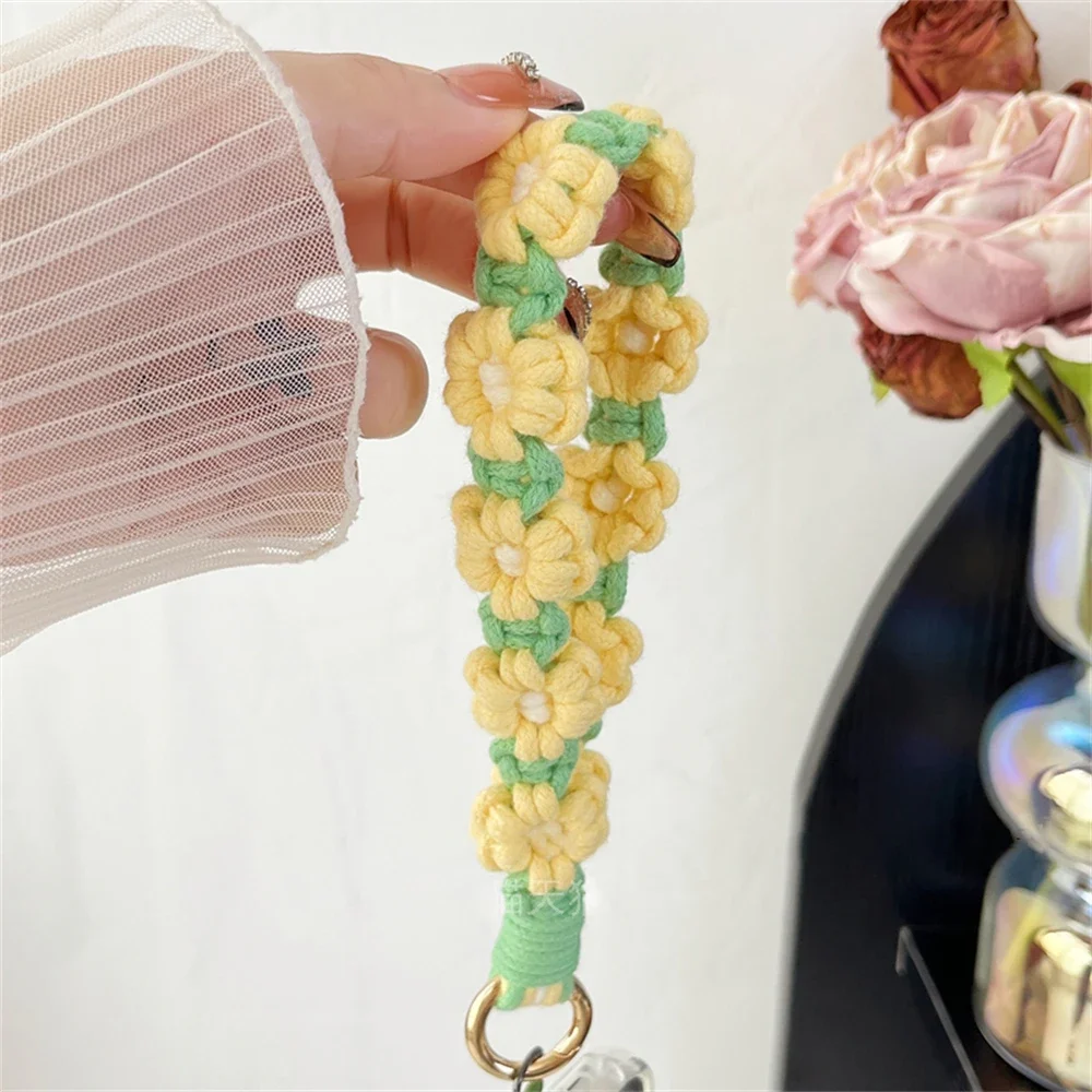 زهرة مفتاح فوب حزام فاخر نسج السوار المفاتيح المعصم الحبل سوار كيرينغ بوهو الأزهار ديزي الأزهار لطيف هدية الكريسماس