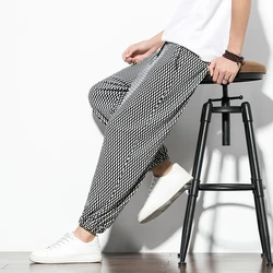 Coole Eis Seiden hose koreanischen Stil Plaid Sommer Freizeit hose Herrenmode Hose männlich übergroße Harems hose Kleidung Streetwear