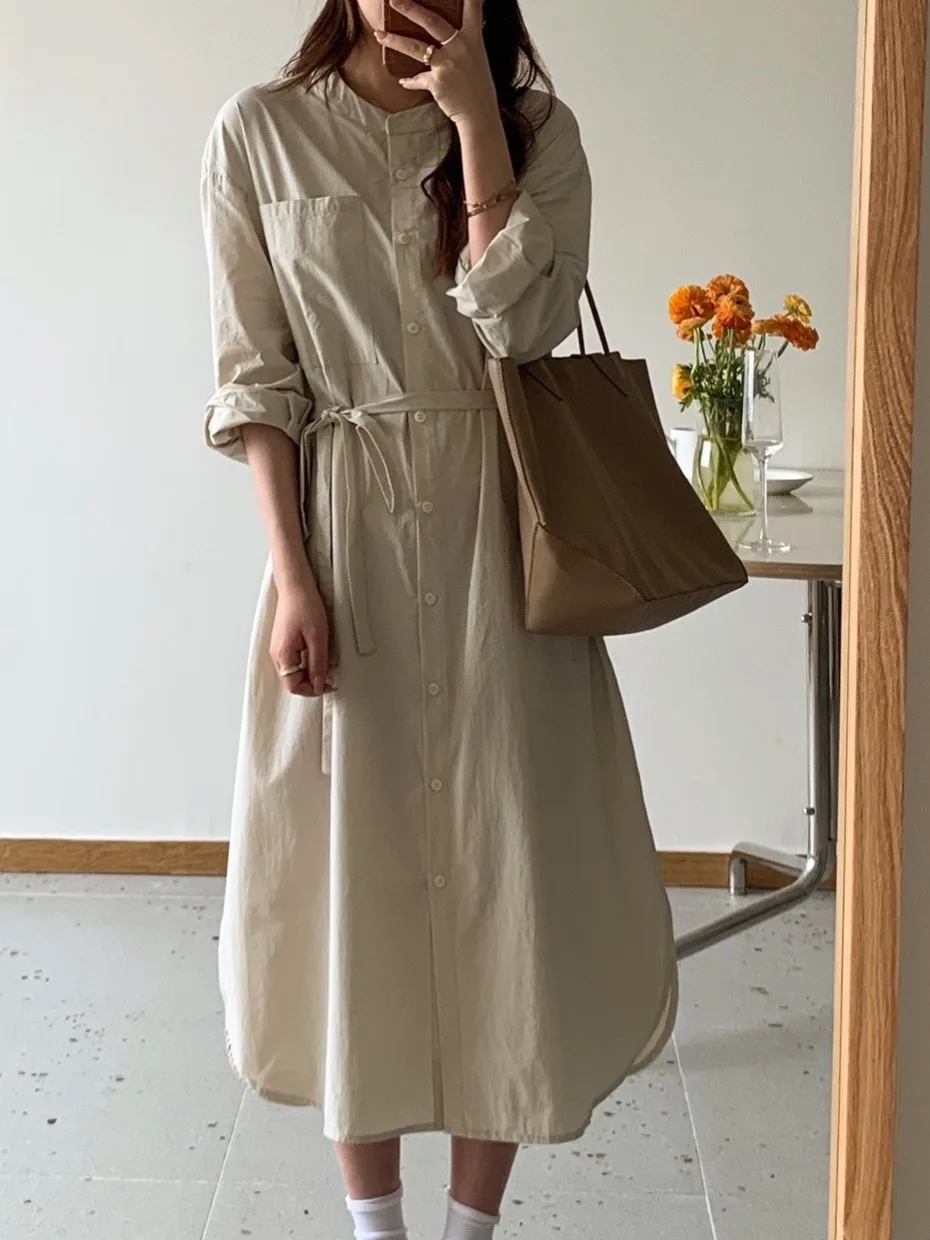 루즈 롱 스웨트 원피스 여성 캐주얼 베이스 레이어 스커트 한국 스타일 가을 신상 패션 스트리트웨어