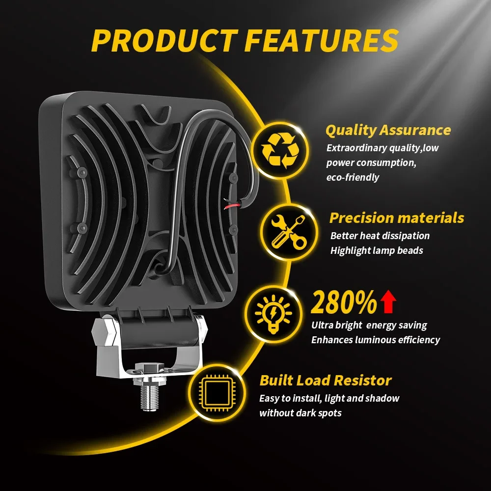 4pcs Flood Light Auxiliary Work Light LED Bar 4" 144W 48LED Searchlight Overhead Light Farm Fishing Road Lighting Square