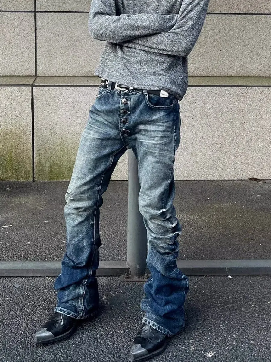American Retro Breasted Denim Pants With a Lightly Flared Narrow Version Curved Blade Small Tall Suitable Both Men Women
