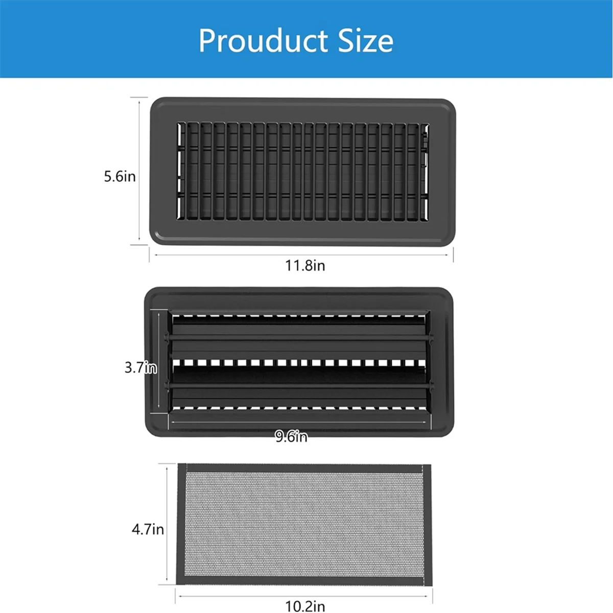Floor Vent Covers, Strong Magnetic Vent Mesh Air Vent Filters, 4x10Inch PVC Floor Register Vent Screens, 6PCS