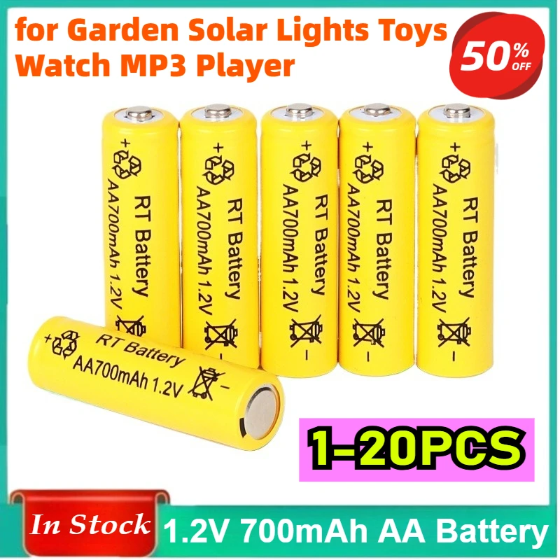 

1-20PCS AA Battery 1.2V 700mAh Ni-MH AA Rechargeable Batteries 700mAh for Garden Solar Lights Toys Watch MP3 Player+ Charging