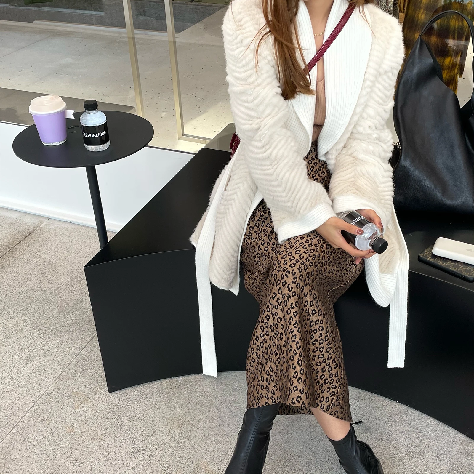 

Bluetique High Waist Leopard Print Wool Midi Skirt Sexy Bodycon Long Skirts Women's Premium Faion Spring Autumn