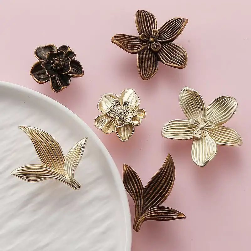 6pcs Gold Flower Drawer Handles, Creative Petal Kitchen Cabinet Handles, Furniture Cabinet Drawer Handles Wardrobe Door Handles