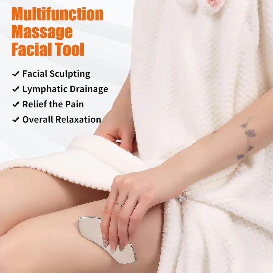 2 ชิ้นสแตนเลสสตีล Gua Sha Facial ชุดเครื่องมือโลหะหวีรายละเอียด Skin Care เครื่องมือ Body และ Face Gua Sha Sculpting สําหรับกระชับ