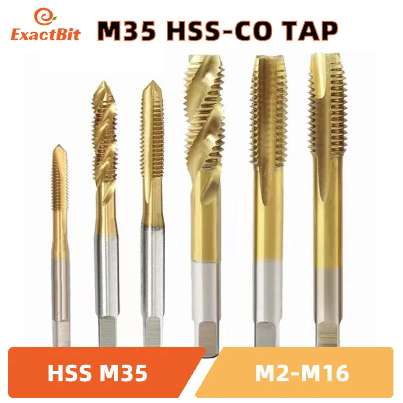 Metric M35 HSS Cobalt Tap Titanium Plated Straight/Spiral Flute Machine Thread For Metal M2 M2.5 M3 M4 M5 M6 M8 M10 M12 M14 M16