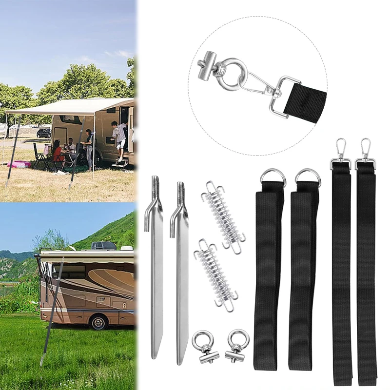 

1 комплект, ветрозащитный крепежный комплект для палатки-каравана, прочные ремни, противоветровые пружины и крючки для палатки, пригодные для кемпинга, аксессуары Caravana