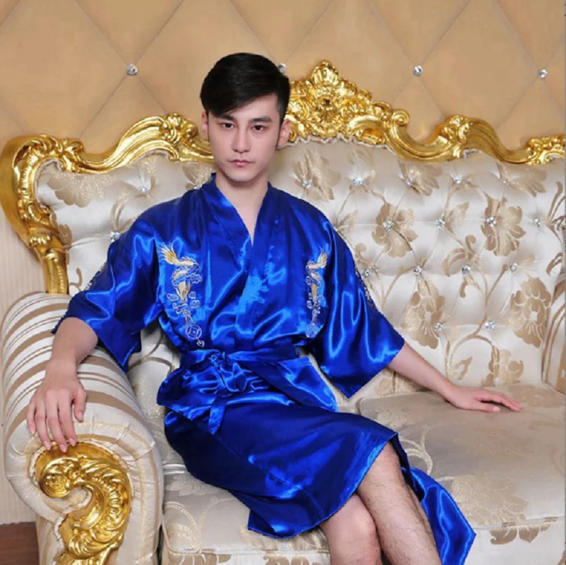 Wholesale Hot Sale New Chinese Style Men's Women's Satin Silk Robe Embroidery Kimono Bath Gown Dragon Dress Size M L XL XXL XXXL - Image 4