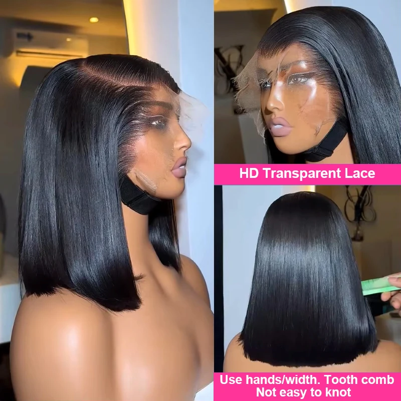 

ST Black Straight Bob Wig, 13x4/13x6 HD Transparent Lace Front, 200% Density, Brazilian Human Hair, Pre-Plucked, For Women, Perf