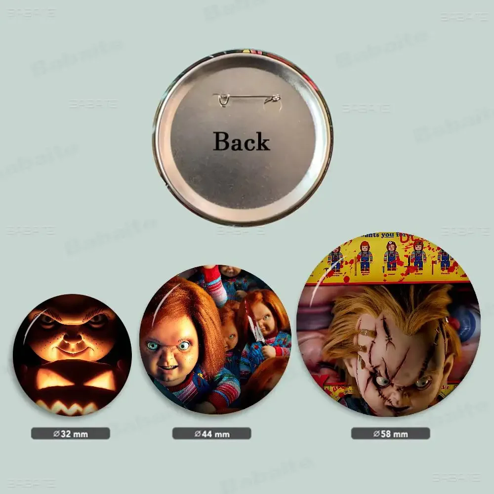 Classic Chucky Horror Movie 58mm Cute Series Pins Badge Interesting Cartoon Animals Brooches Backpack Clothes Gift Accessory