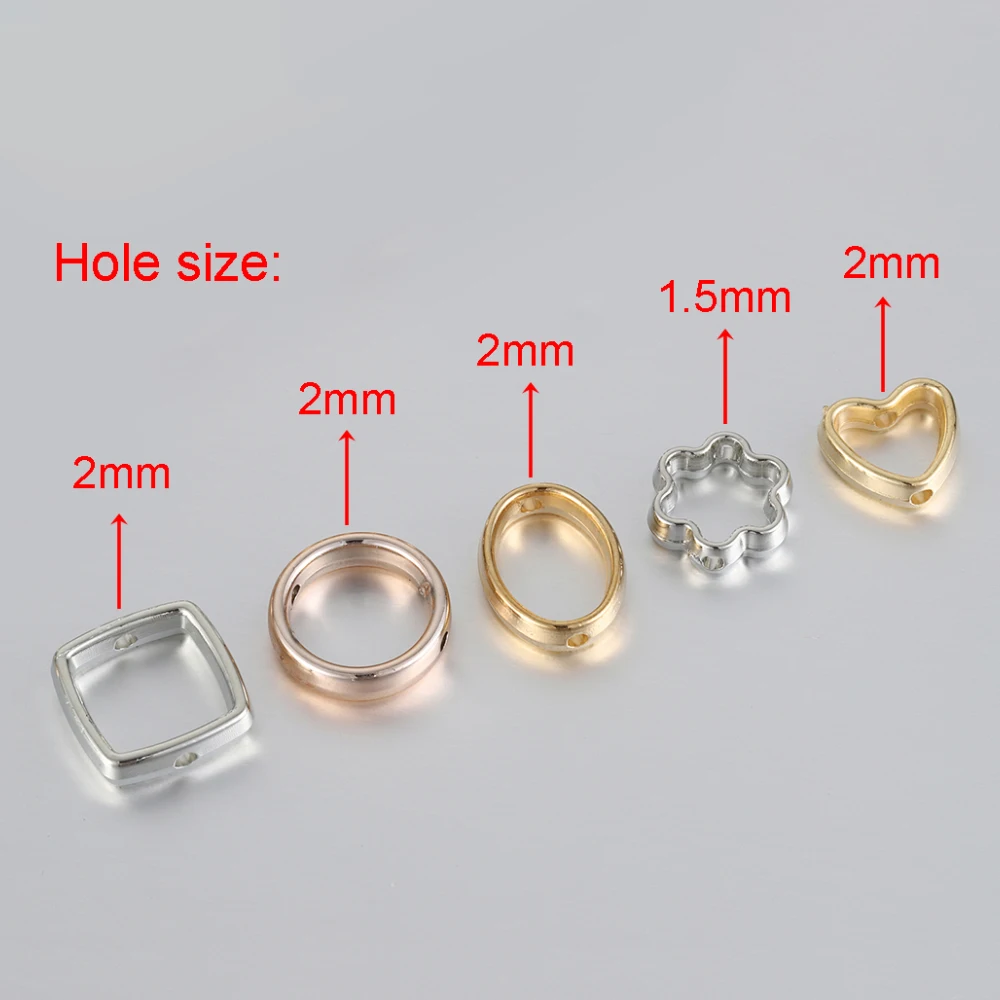 50pcs CCB Frame Spacer Beads for Jewelry Through Holes Square Heart Flower Pendants Connectors For DIY Jewelry Necklace Making