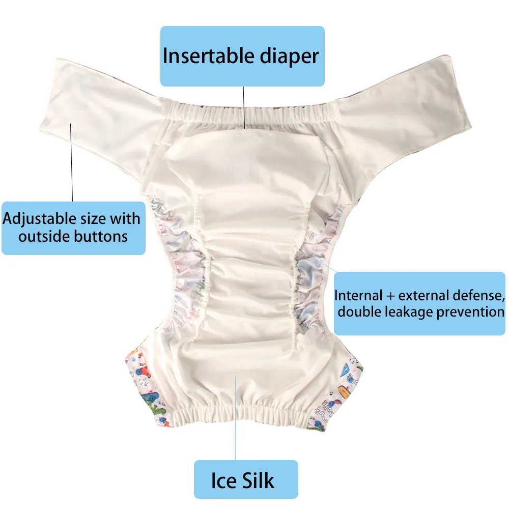 Ice Silk Adult Cloth Disaper Waterproof Old Man\'s Diaper Pants Reusable Diapers Trouser Pocket Anti-leak Breathable Nappy Pads