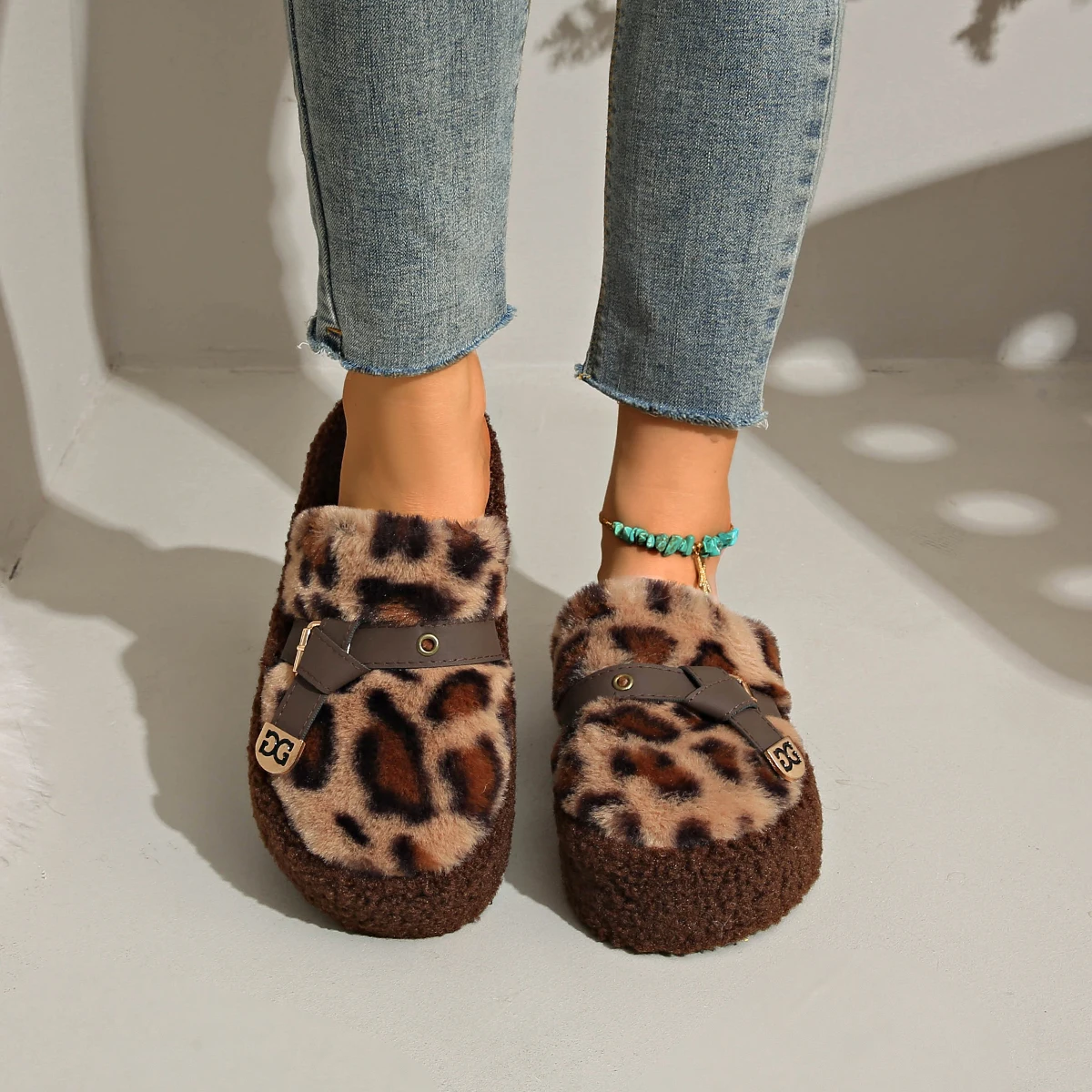 

Fashionable Leopard Print Fur Flip-Flops For Women, New Korean Style Flip-Flops For Autumn And Winter 2025