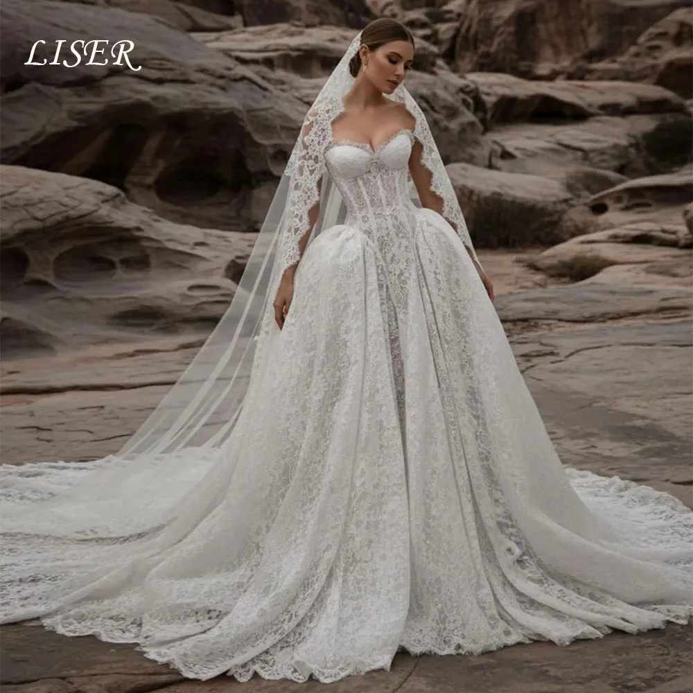 Liser Sweetheart Collar Sleeveless Lace Wedding Dress A-line Pleat Princess Vestidos De Novia 2026 Wedding Ball Dress Customized