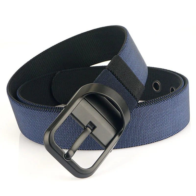 Rotatable Pin Buckle Reversible Two Sides Elastic Canvas Belt for Men Dual Wear Design