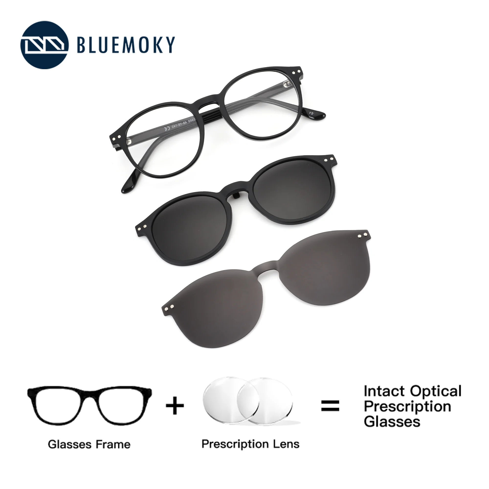 

BLUEMOKY Acetate Clip Prescription Glasses, Men's Circular Progressive Myopia, Anti Blue Light Multifocal Optical Lenses