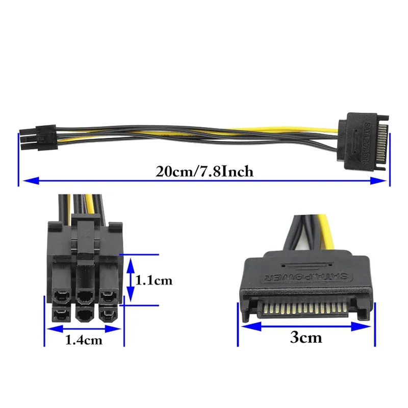 Power Cord for SATA Graphics Card 15 Pins Male to 6 Pins Male,Powered by SATA Power Cable,Reverse Power Cable 15P to 6P