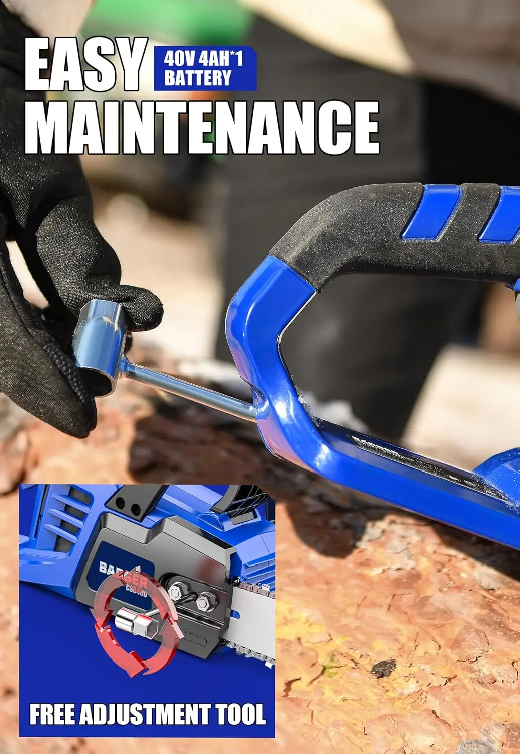 Motosega elettrica a batteria 40V 16" senza spazzole, batteria e caricabatterie da 4,0 Ah, tecnologia Smart Cut, taglio efficiente, sicuro e affidabile