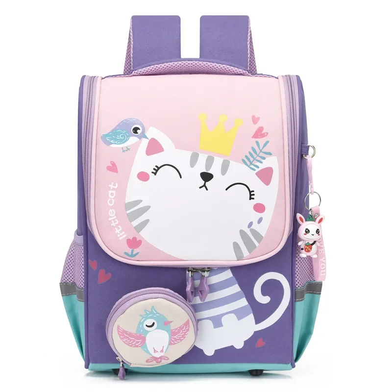 Mochilas de desenhos animados da escola primária, Cute Cat School Bag para meninos e meninas, Mochila Dinossauro para Crianças, Grade1-2