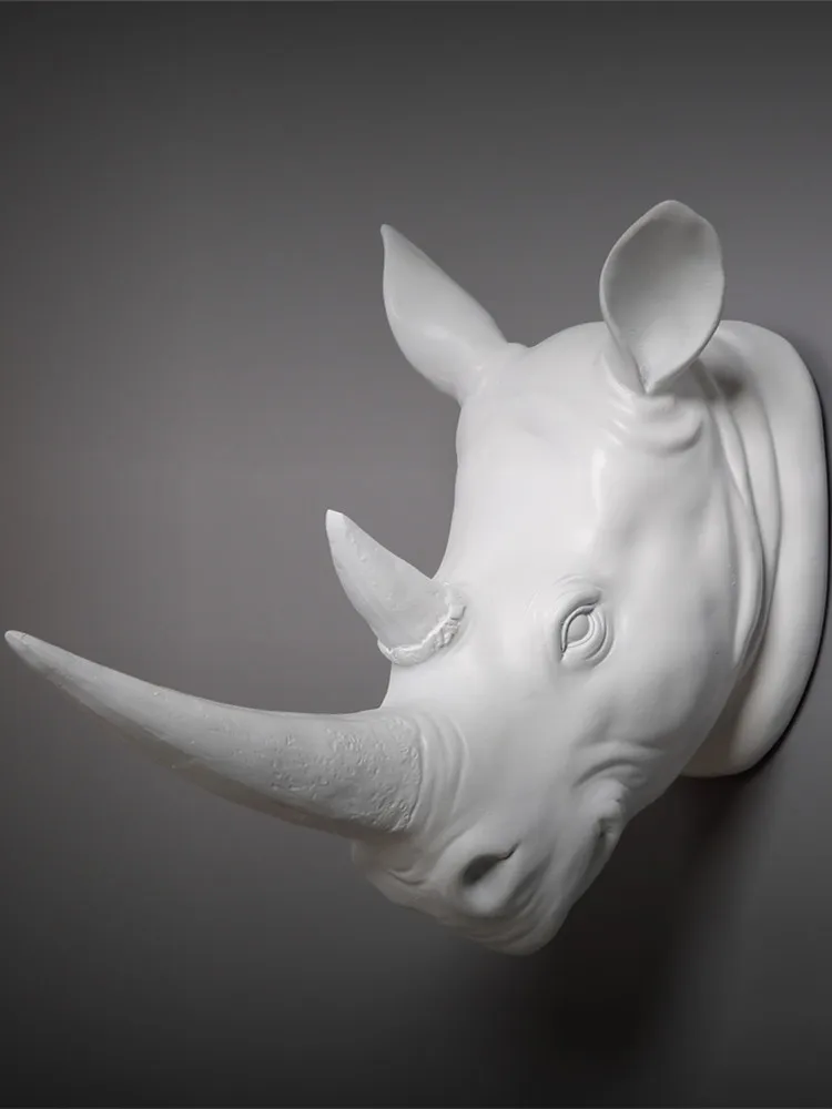 Exotic Rhinoceros Head Wall Decora 3D Animal Art Sculpture Figurines Resin Craft Home Creative Background Hangings R678