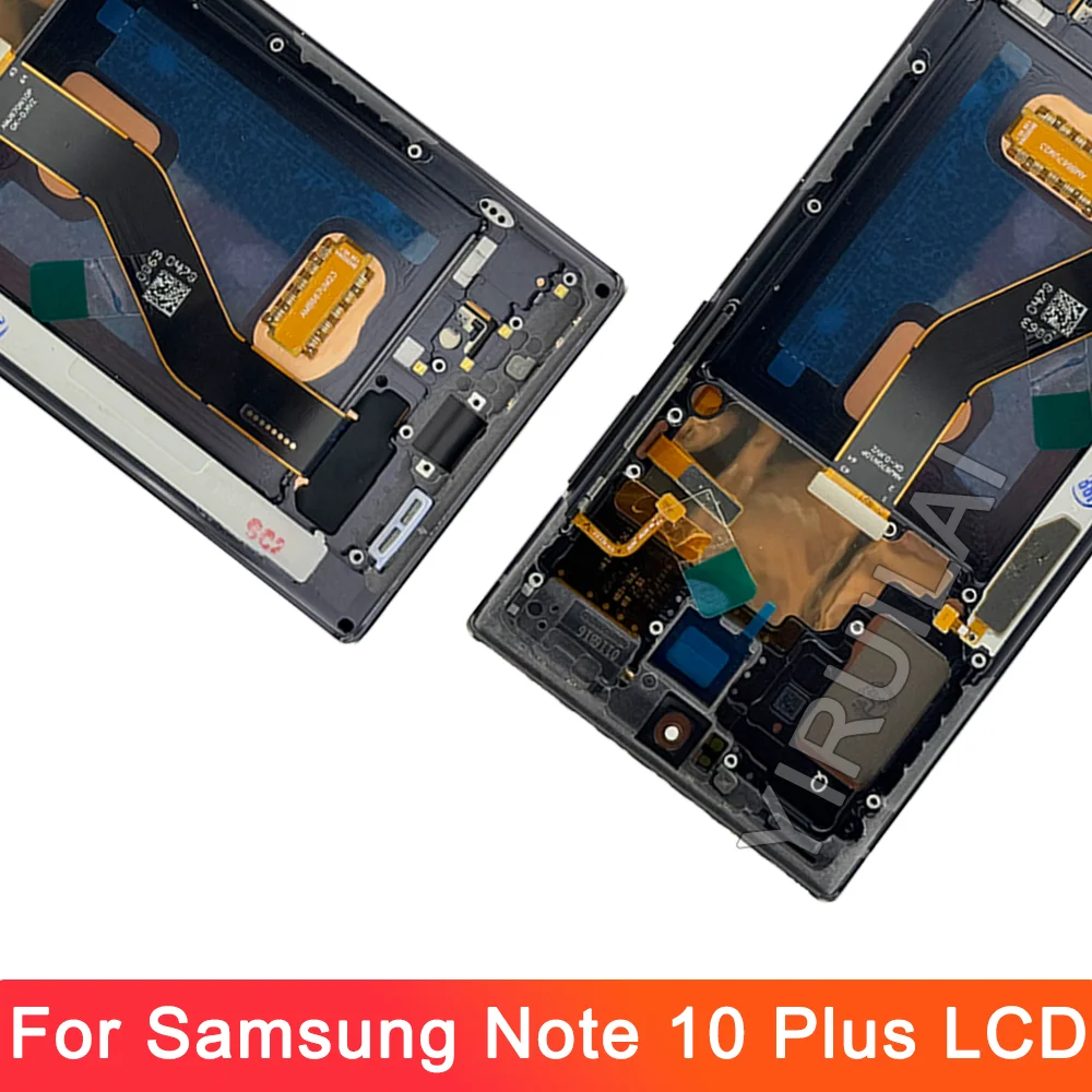 AMOLED TFT 노트 10 플러스 스크린, 삼성 노트 10 + LCD 디스플레이, 5G N976F 터치 스크린, 프레임 지지대 S 펜, 지문 포함