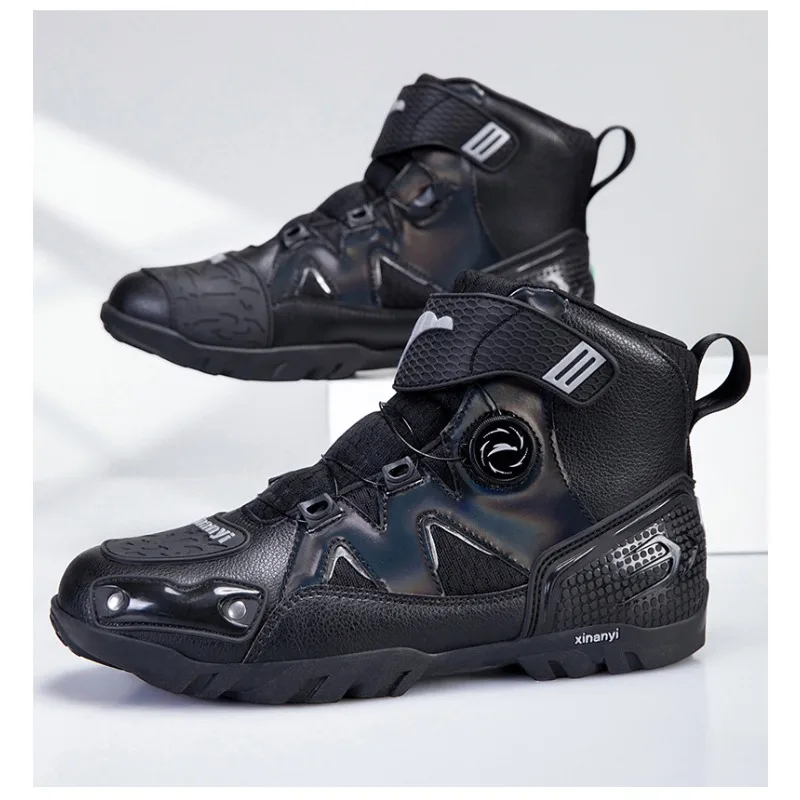 Men Motorcycle Boots Breathable Wear-Resistant Anti-Slip Ankle Riding Shoes for Motocross Dirt Bike Racing Touring
