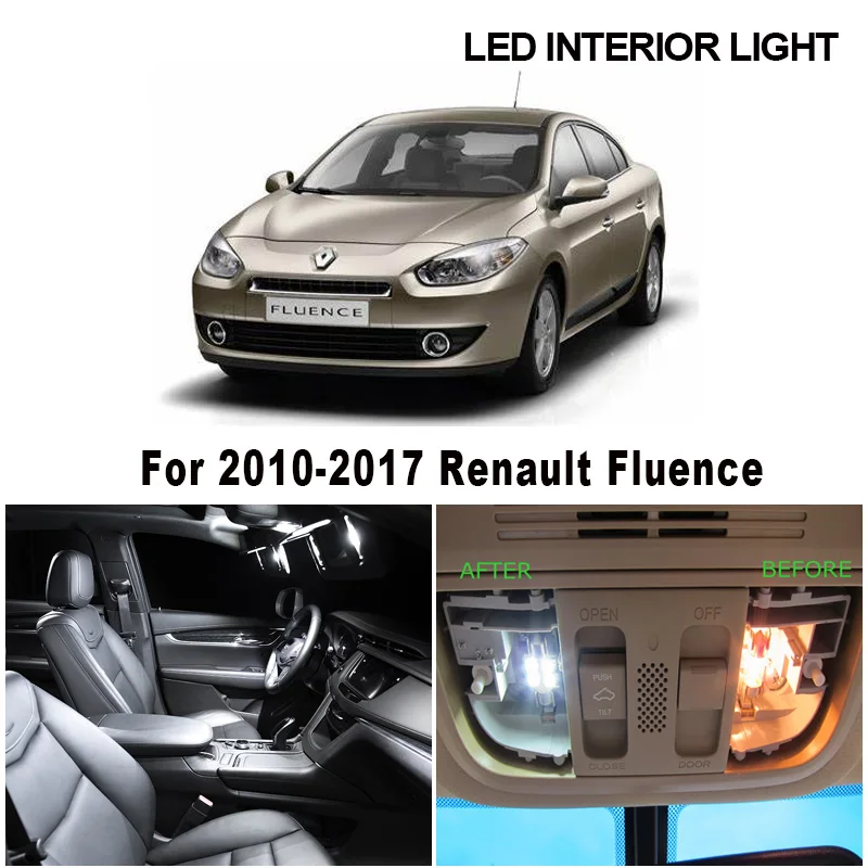 12Pcs LED Interior Front Rear Dome Map Light Kit For Renault Fluence 2010-2015 2016 2017 Vanity Mirror Light Car Accessories