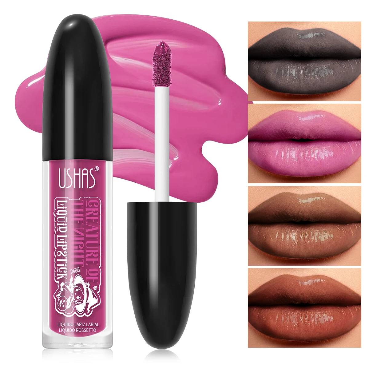 Ushas, vloeibare lipkleur, matzwarte lipgloss, langdurig, gemakkelijk aan te brengen, hydraterende vakantiefeestlippenbalsem