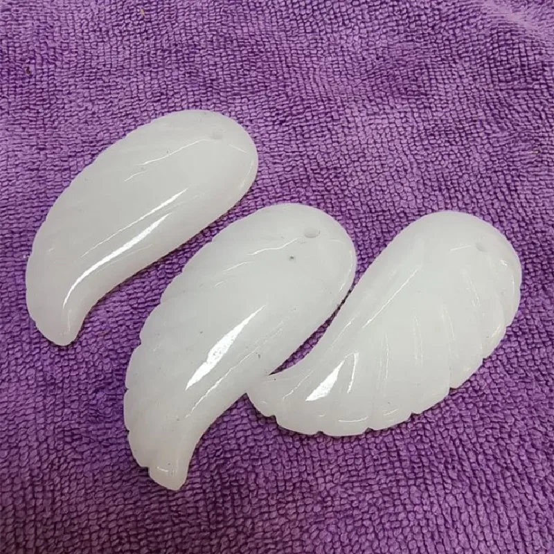 

3PCS Nature White Jade Stone Pendants With Wing Shapes 50X23MM For Women Necklace Making Findings Natural Beads Free Shippings