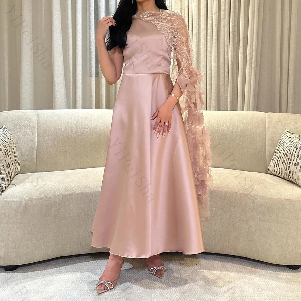 

Customized A-line Evening Dresses Ankle-length V-neck Sleeveless Prom Gown Simple Fashion Flowers Sequined Stole Party Gown