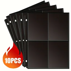Four-pocket black card sleeve pages, 3-hole double-sided, fits for postcards, photo cards, etc