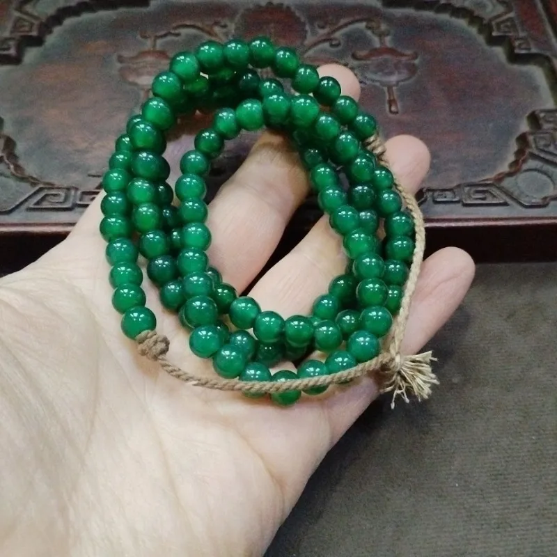 Retro Bright Green Polished Round Bead String Simulated Jade Spacer Beads Simple Tribal Unisex Hand Jewelry Making Accessories