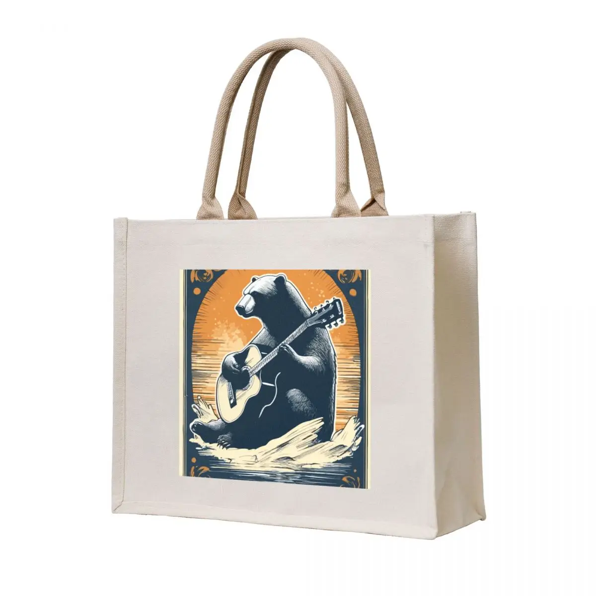 

Polar Bear Playing Guitar Tote Bag Women's shopping bag shopping bag logo Fabric Big