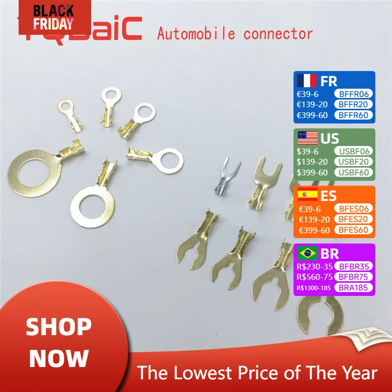 50Pcs M3 M4 M5 M6 Brass Fork Spade U-Type Non-Insulated Wire Connector Electrical Crimp Ground Terminator Connector 0.5-2.5mm