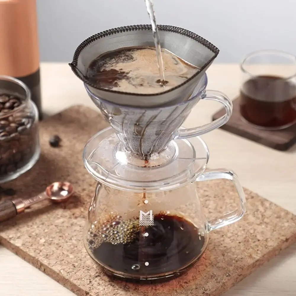 Paperless Reusable Pour Over Coffee Filter Fine Mesh V Shaped Stainless Steel Cone Strainer Durable Coffee Drip Filter Trip