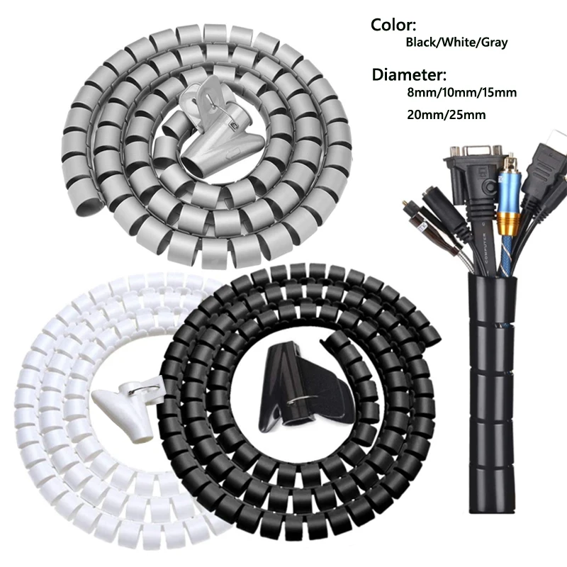 1/2m Cable Organizer Soft Flexible Spirals Storage Pipe Cord Management Cable Winder Protector Desk Tidy Cable Accessories