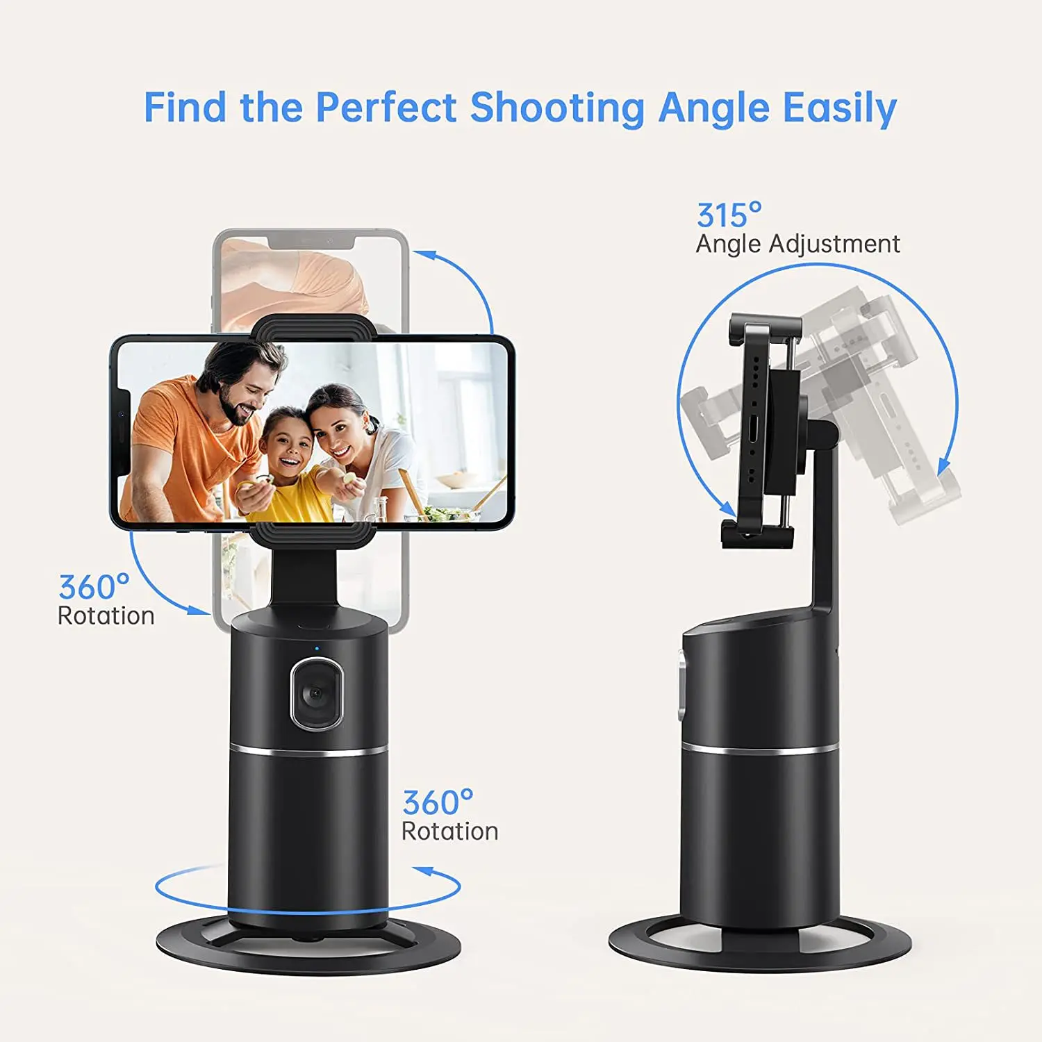 

360 Degree Intelligent Follow Camera Pan Tilt, Mobile Phone Selfie Bar Follow Camera Bracket, Camera Follow Camera, Free of App