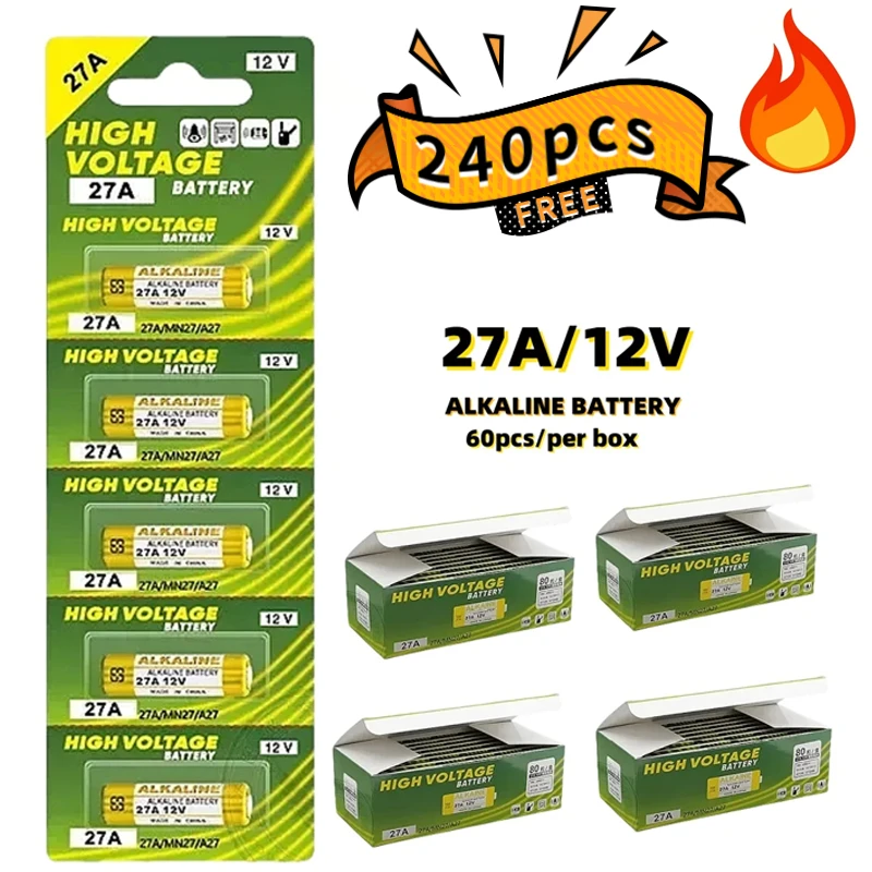 

240PCS 12V 27A Dry Alkaline Battery A27 Batteries 27AE 27MN A2 L828 K27A for Remote Control Gamepad Flashlight Doorbell Toys