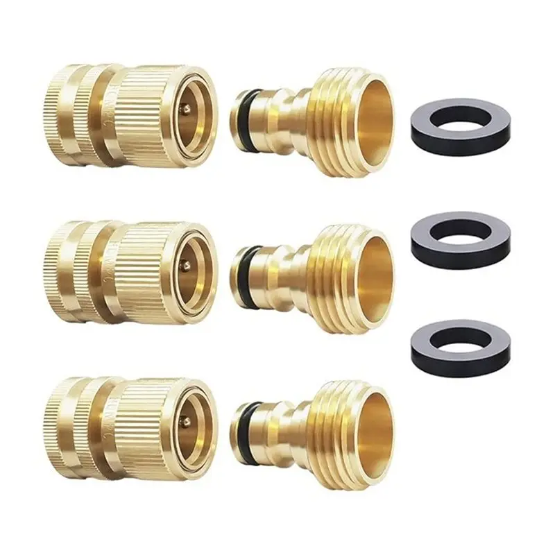 Practical Tool Garden Hose Quick Connect Solid Brass Quick Connector Garden Hose Fitting Water Hose Connectors 3/4 Inch GHT