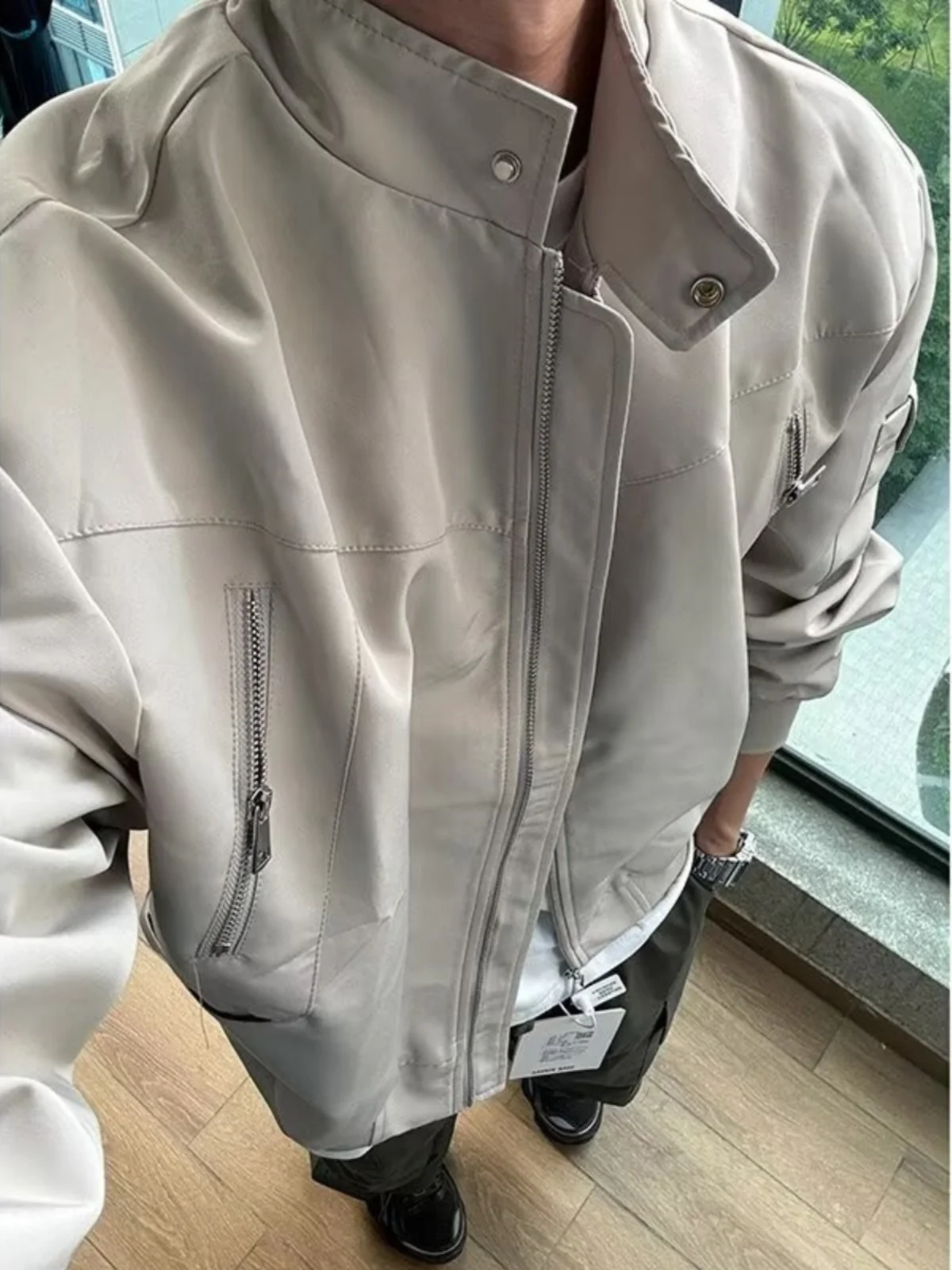 

Loose Fit Pilot Jaet Men's Spring Autumn Zipper Design Baseball Coat Stand Collar Workwear American Retro Sle Outerwear