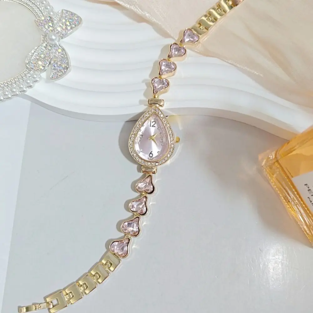 Fashion Alloy Heart Bracelet Watch Fashion Accessory Waterdrop Shaped Case Heart Wristwatch Shiny Women's Quartz Watch Daily Use