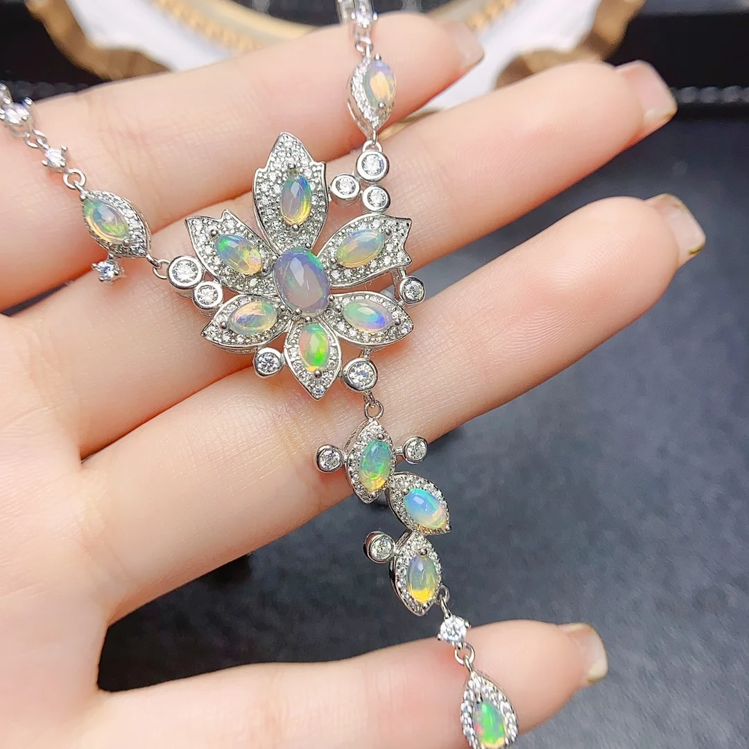 FS Natural Opal Luxury Necklace S925 Pure Silver With Certificate Fine Fashion Charm Wedding Jewelry for Women MeiBaPJ New