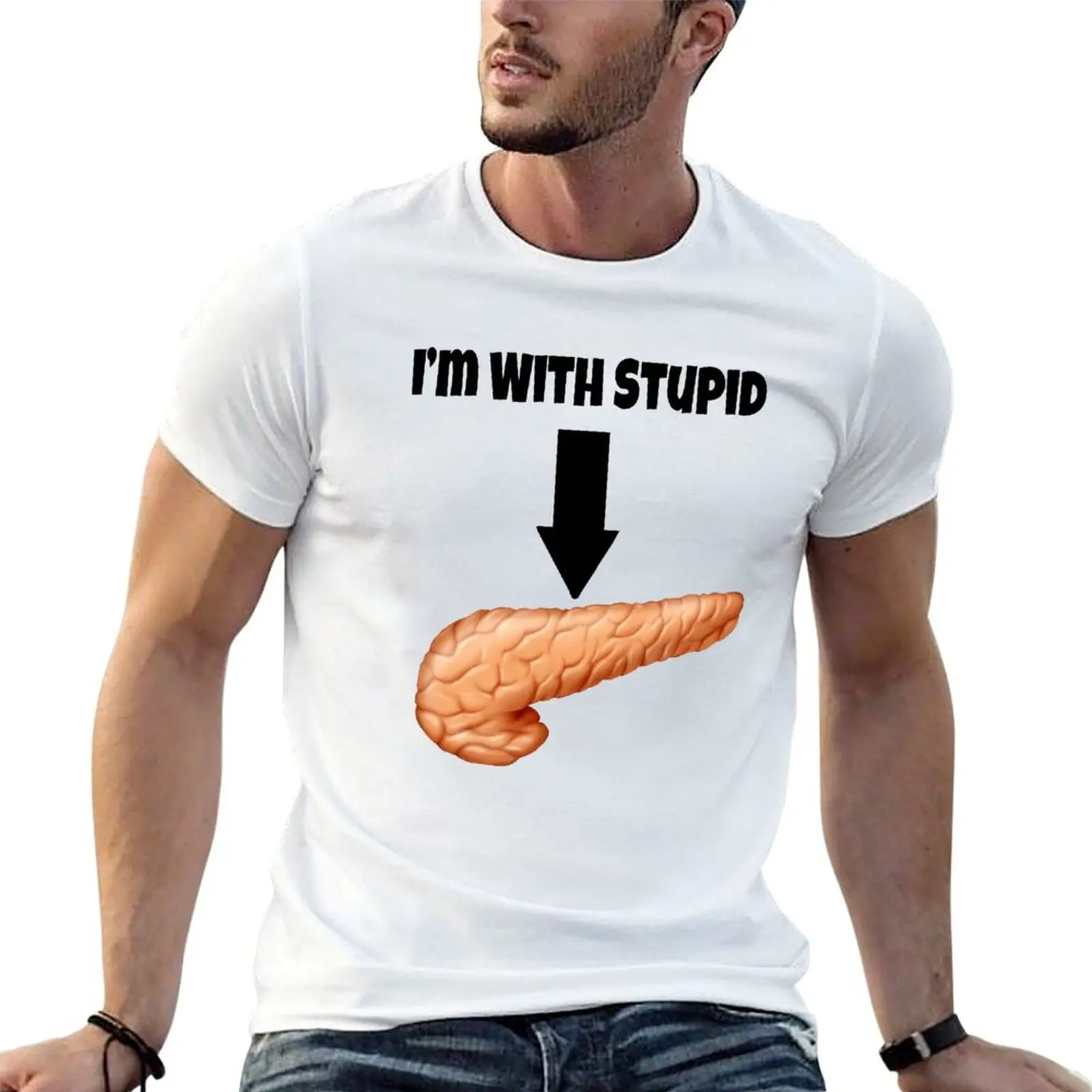 I'm With Stupid - Pancreas T-Shirt Short sleeve tee summer shirt mens t shirts top quality
