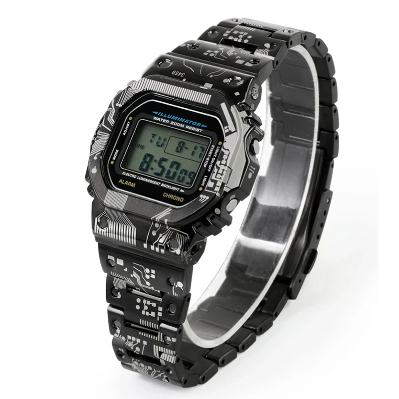 DW5600 GW-B5600 GW-M5610 Upgrade Titanium Alloy Mod Kit Lightweight Metal Case Bezel&band for Casio G-SHOCK Circuit board style